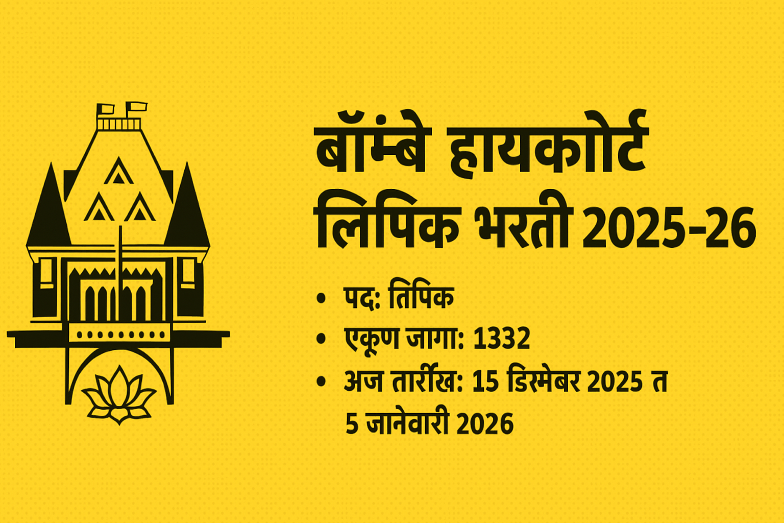 बॉम्बे हायकोर्ट लिपिक भरती 2025–26 : संपूर्ण माहिती एका ठिकाणी